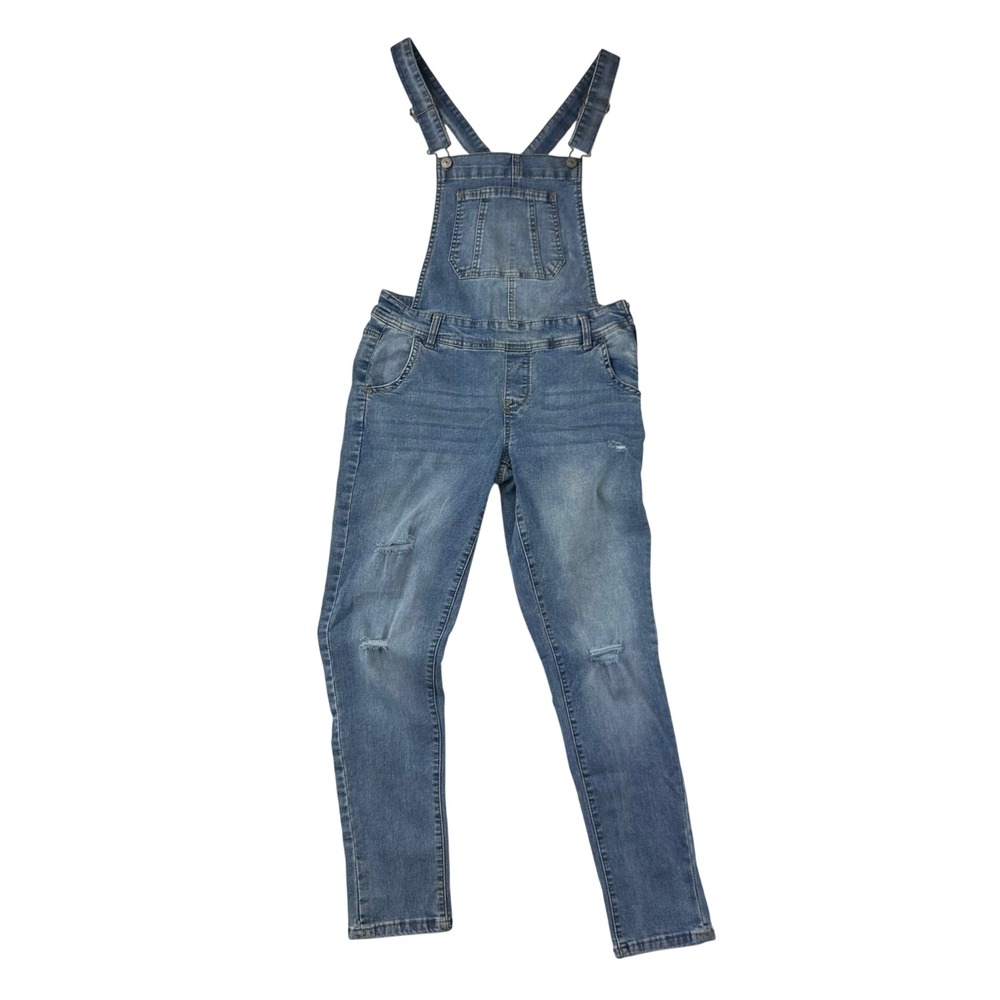 Wallflower Denim Overalls‎ Womens M Slim Fit Blue Distressed Bibs Cotton Blend